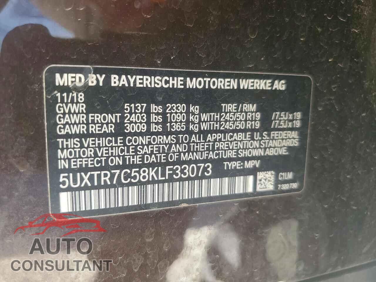 BMW X3 2019 - 5UXTR7C58KLF33073