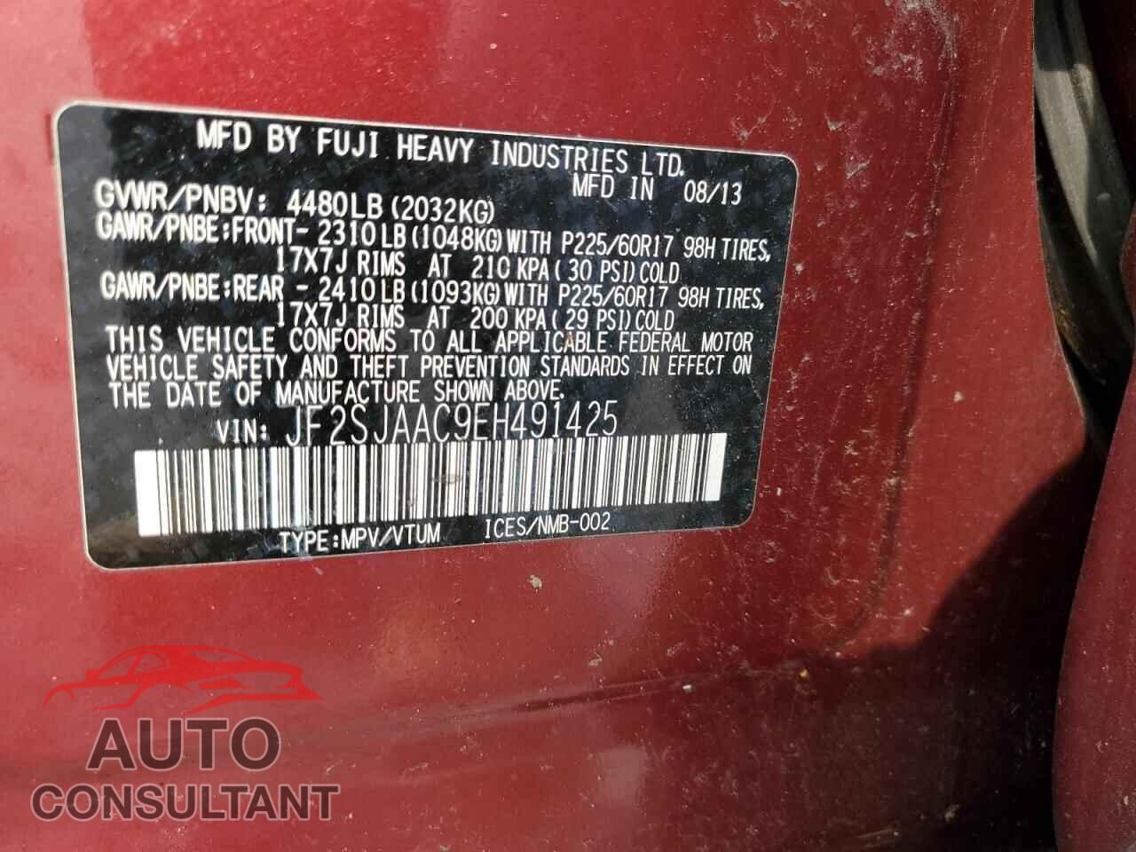 SUBARU FORESTER 2014 - JF2SJAAC9EH491425