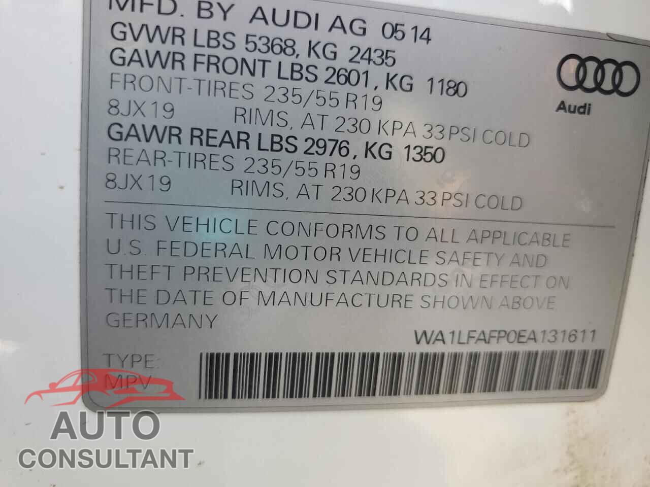 AUDI Q5 2014 - WA1LFAFP0EA131611