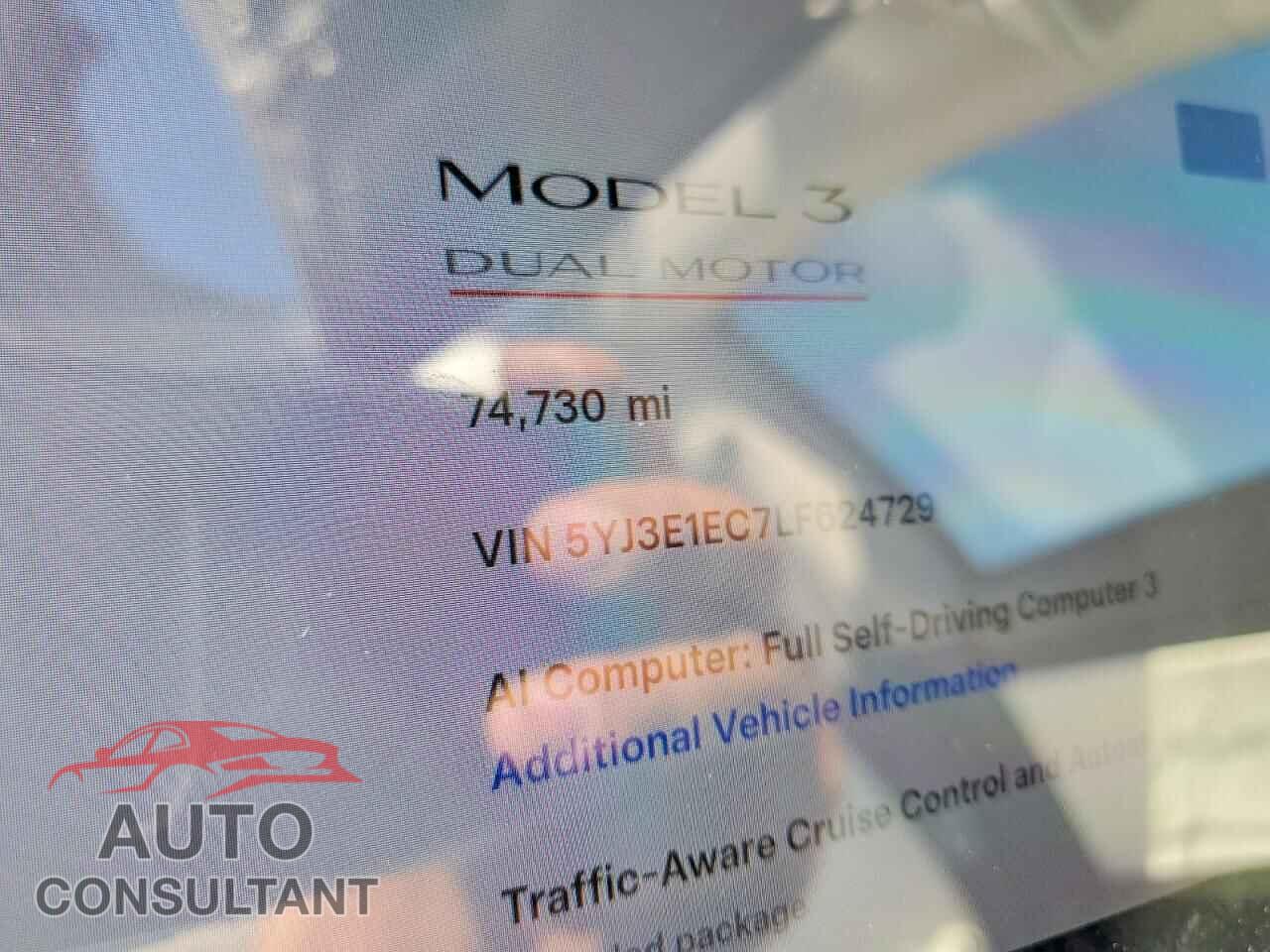 TESLA MODEL 3 2020 - 5YJ3E1EC7LF624729