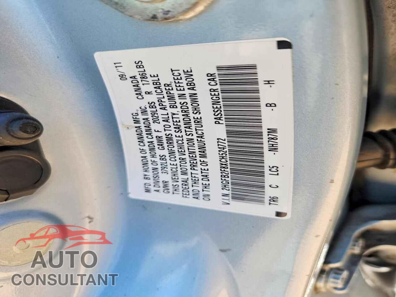 HONDA CIVIC 2012 - 2HGFB2F8XCH524772