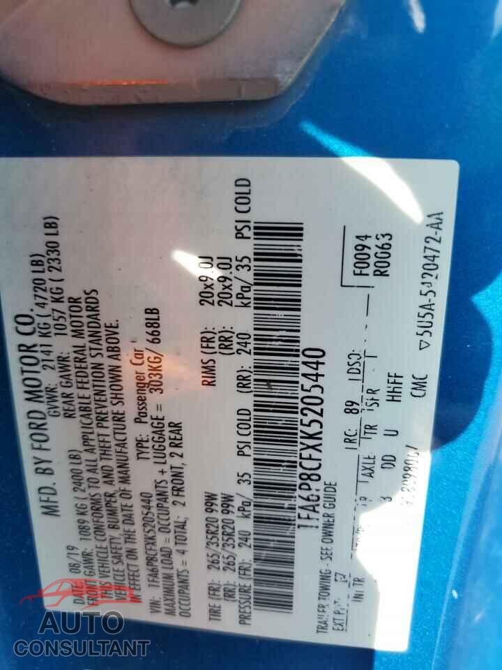 FORD MUSTANG 2019 - 1FA6P8CFXK5205440