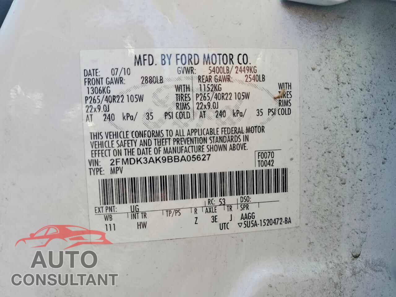FORD EDGE 2011 - 2FMDK3AK9BBA05627