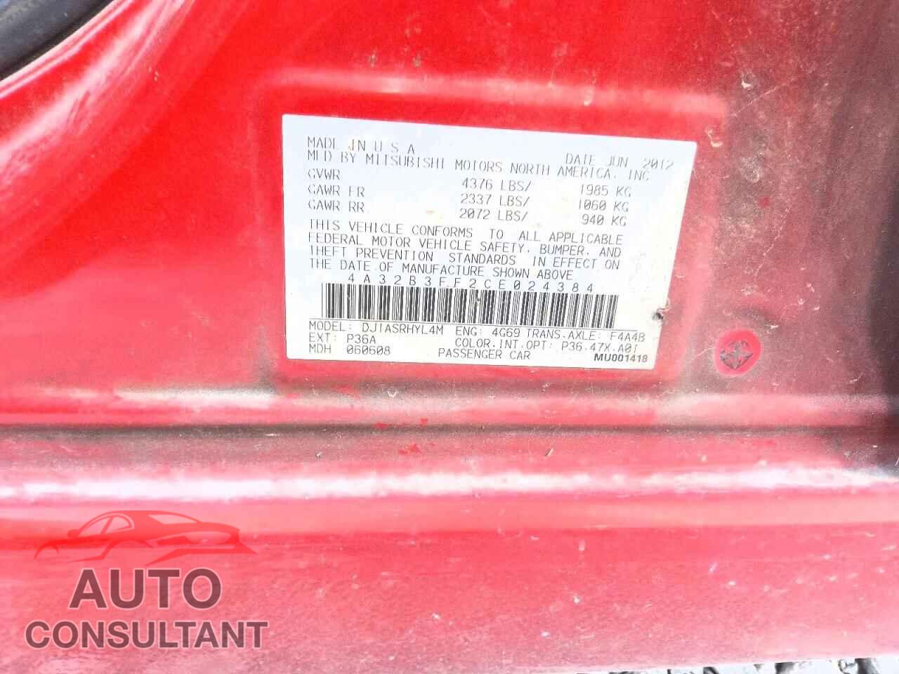 MITSUBISHI GALANT 2012 - 4A32B3FF2CE024384