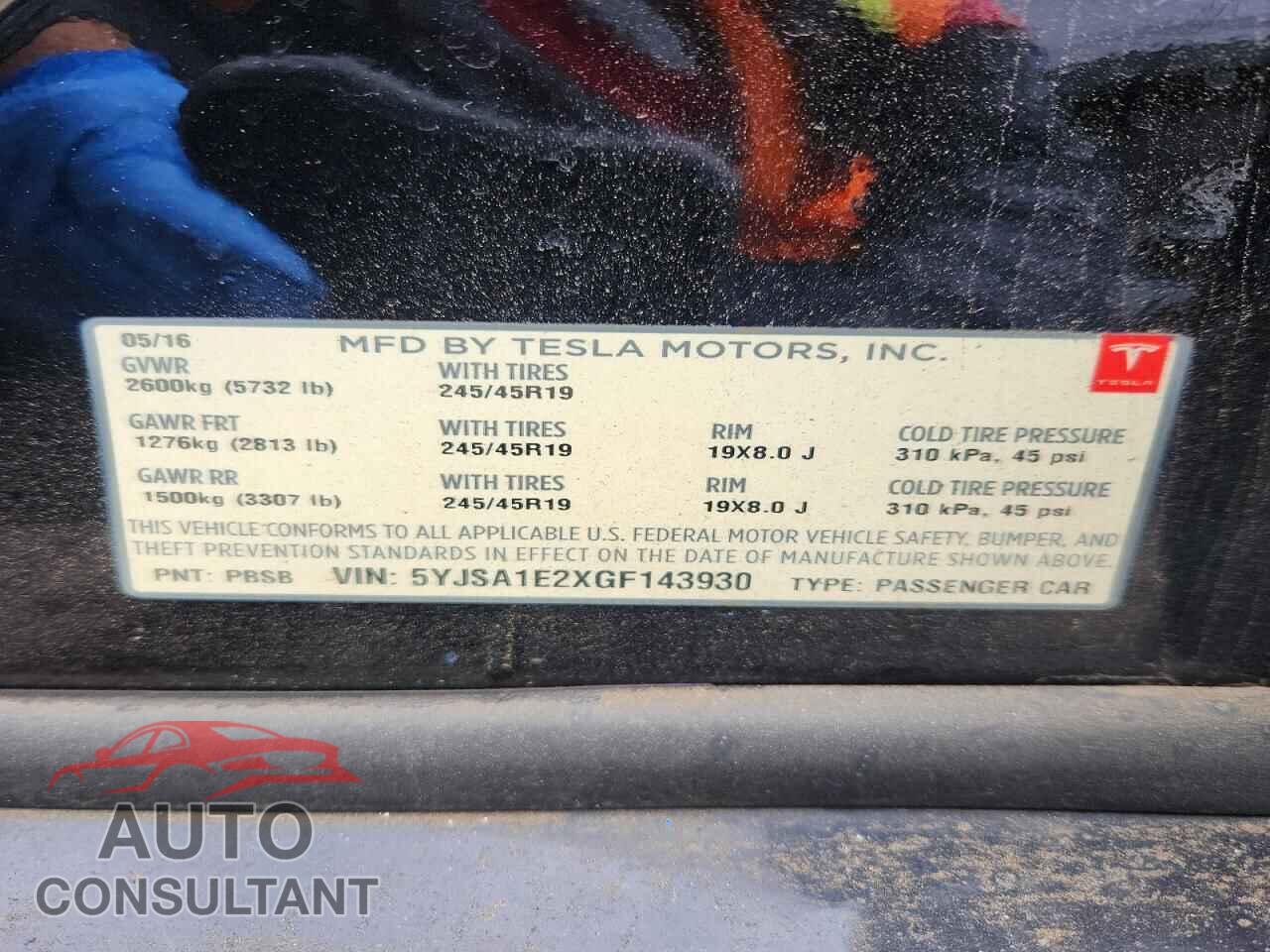 TESLA MODEL S 2016 - 5YJSA1E2XGF143930
