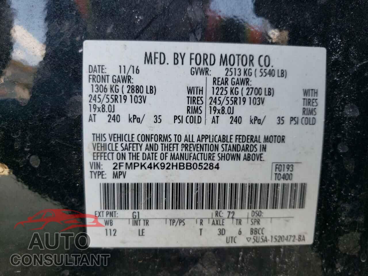 FORD EDGE 2017 - 2FMPK4K92HBB05284