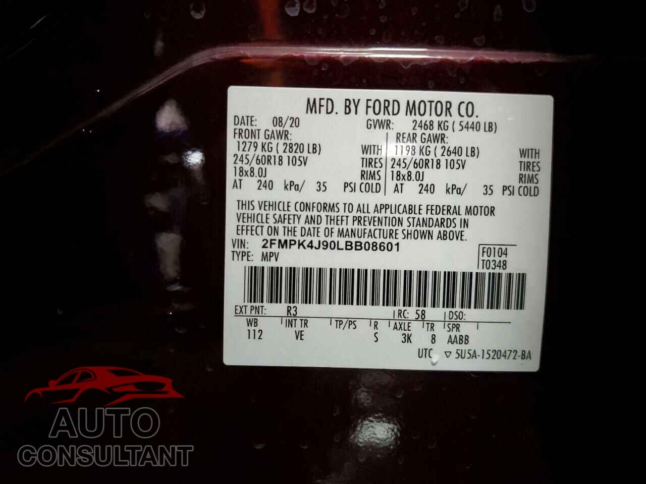 FORD EDGE 2020 - 2FMPK4J90LBB08601