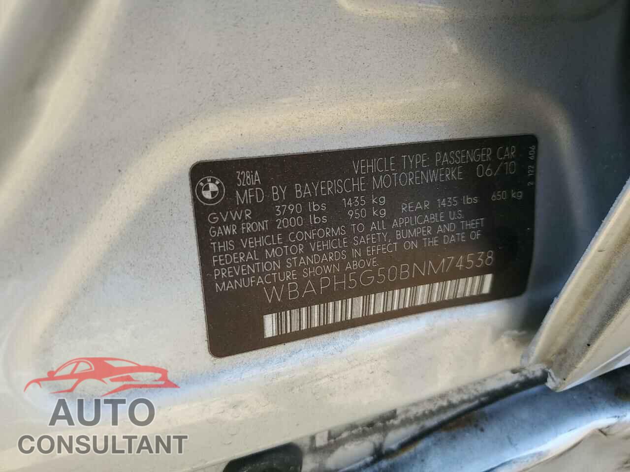 BMW 3 SERIES 2011 - WBAPH5G50BNM74538