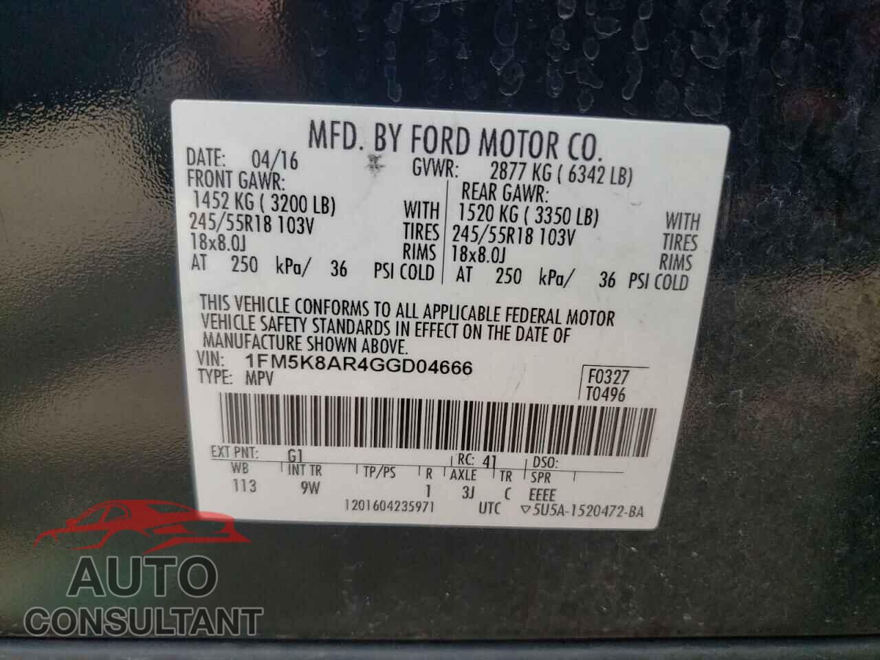 FORD EXPLORER 2016 - 1FM5K8AR4GGD04666