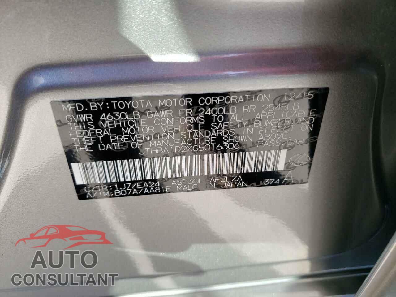 LEXUS IS 2016 - JTHBA1D2XG5016306