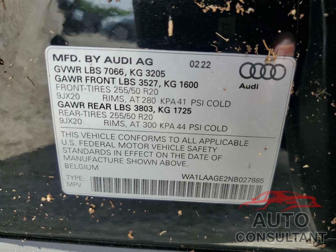 AUDI E-TRON 2022 - WA1LAAGE2NB027885