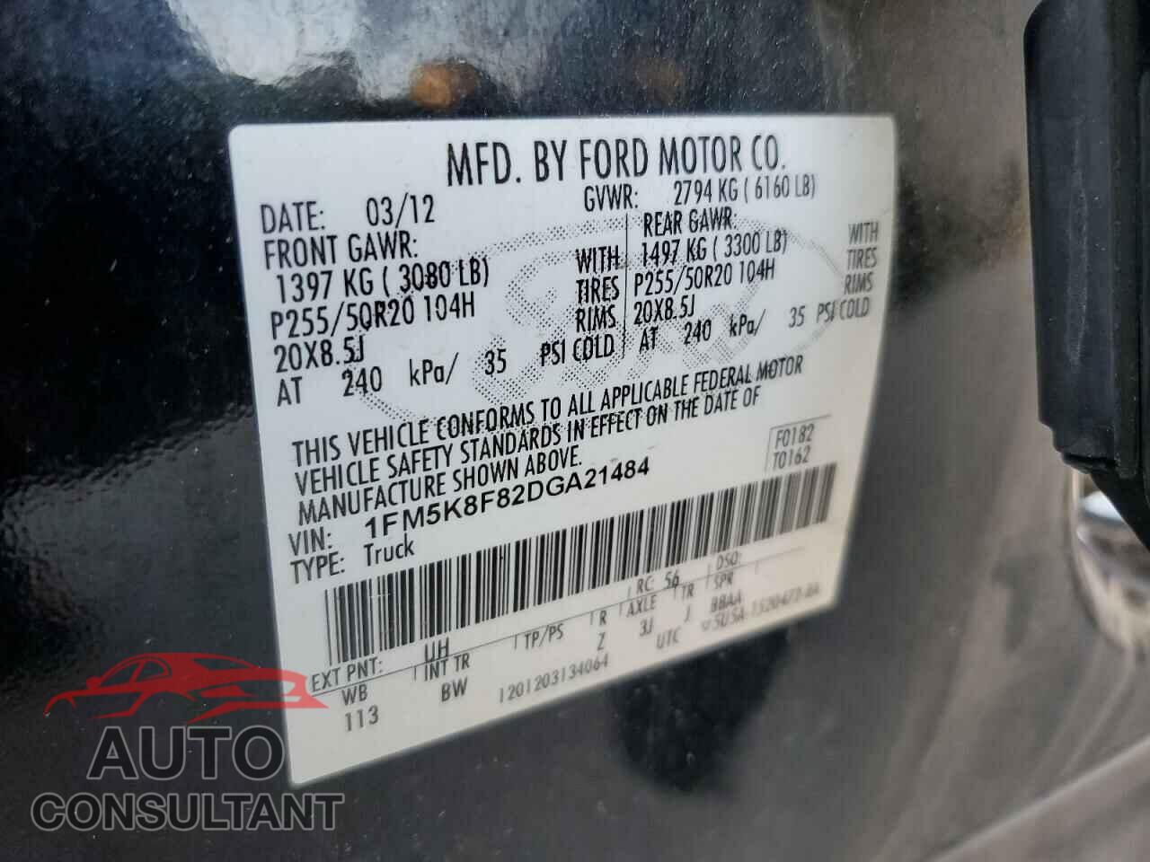FORD EXPLORER 2013 - 1FM5K8F82DGA21484