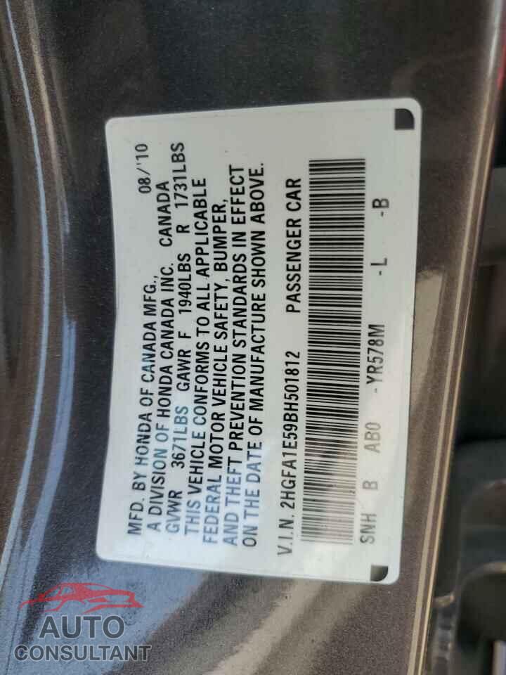 HONDA CIVIC 2011 - 2HGFA1E59BH501812