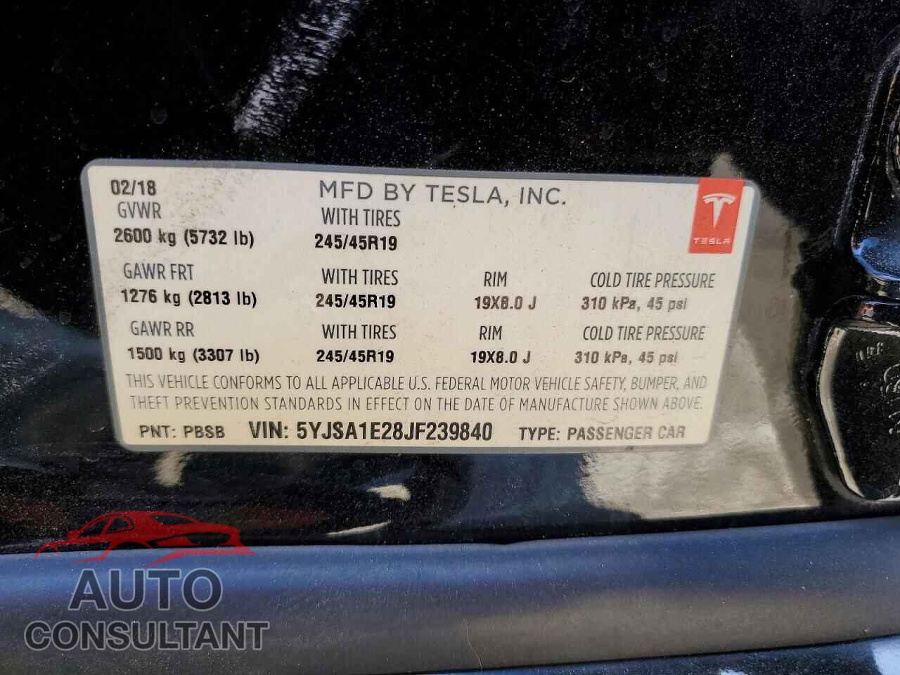TESLA MODEL S 2018 - 5YJSA1E28JF239840