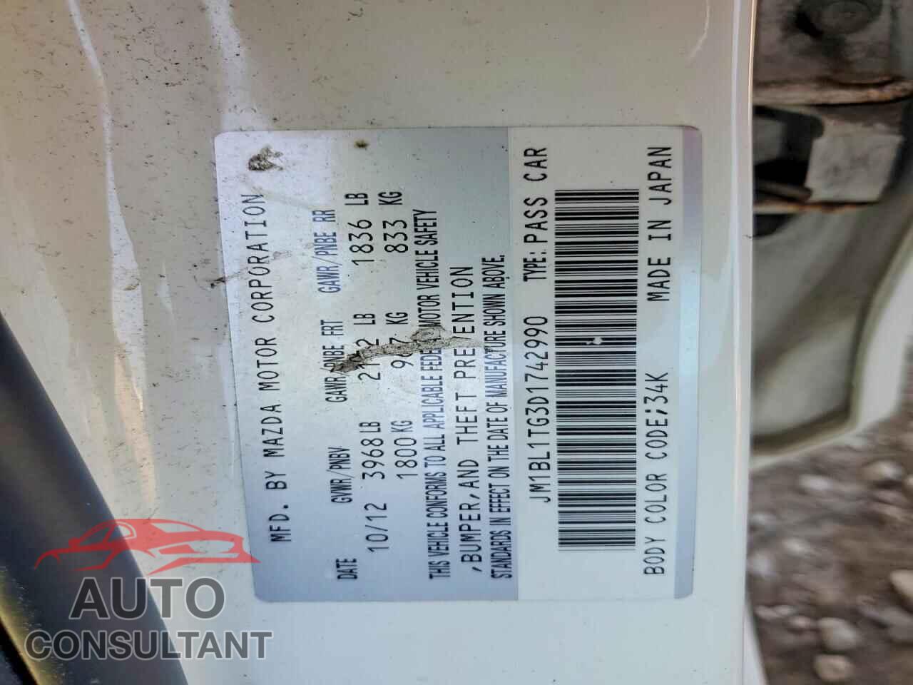 MAZDA 3 2013 - JM1BL1TG3D1742990