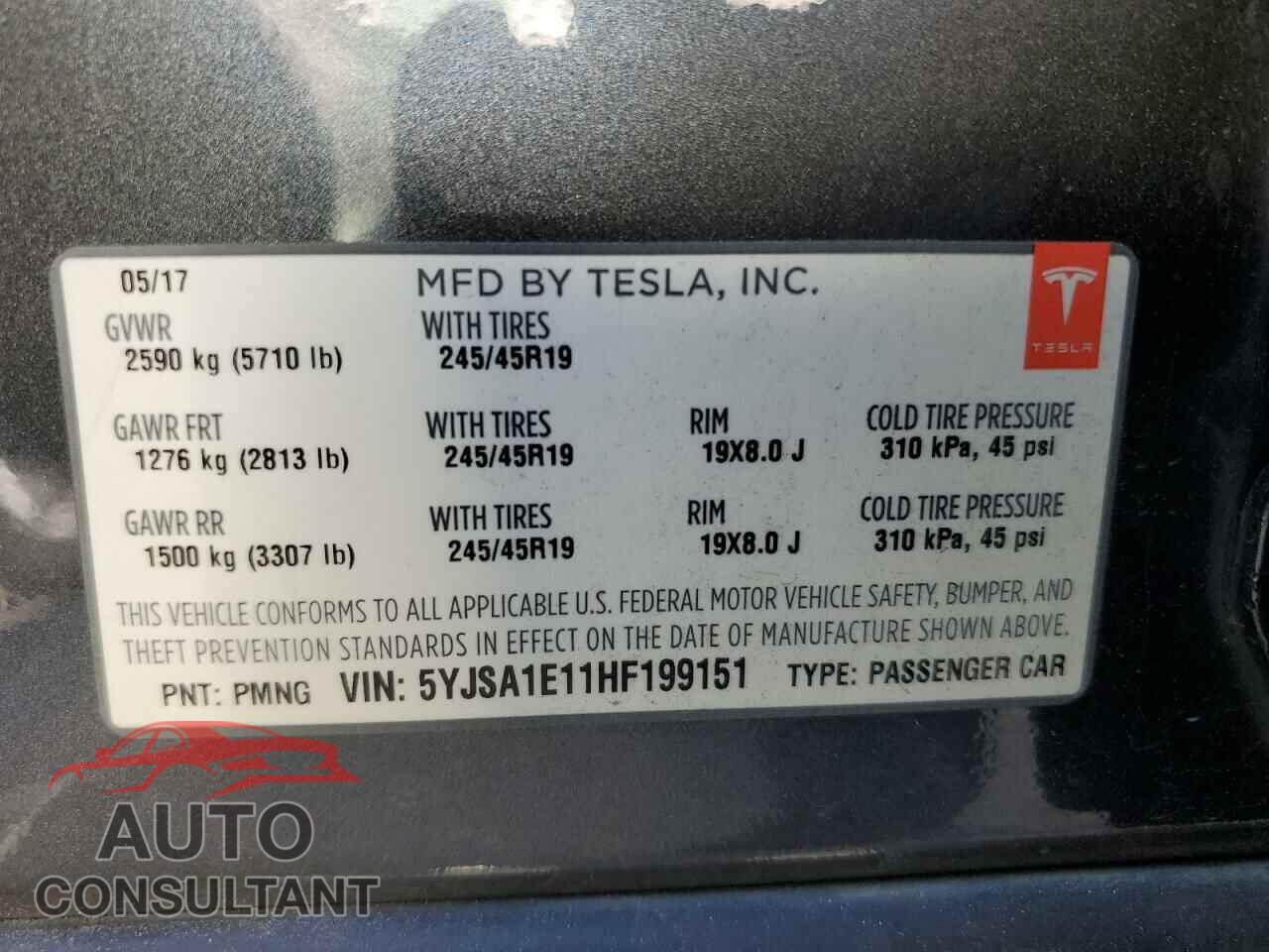 TESLA MODEL S 2017 - 5YJSA1E11HF199151