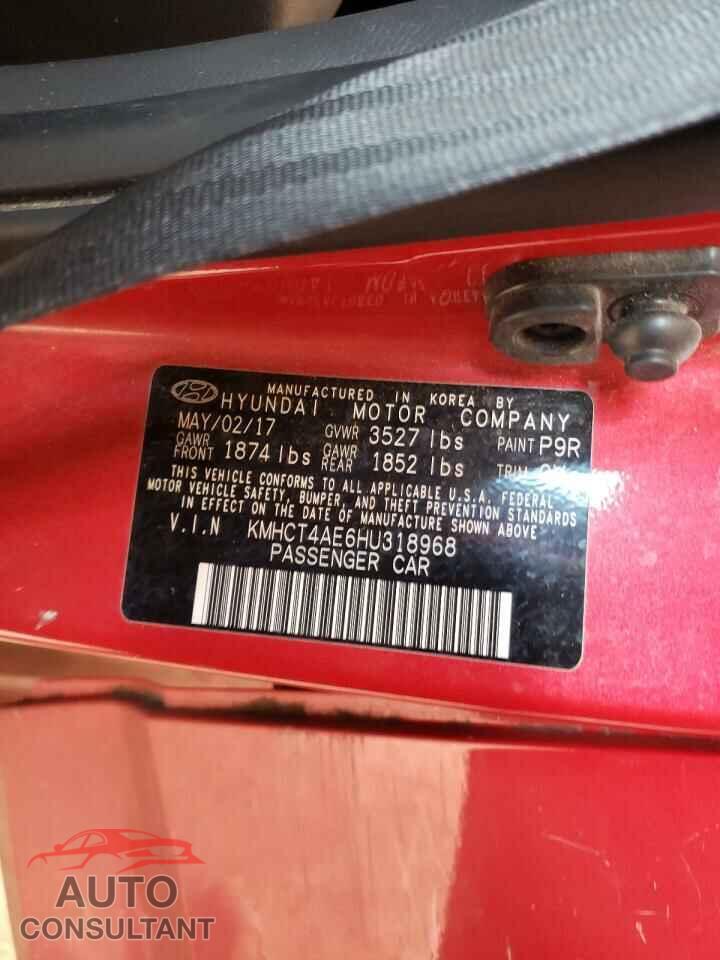 HYUNDAI ACCENT 2017 - KMHCT4AE6HU318968