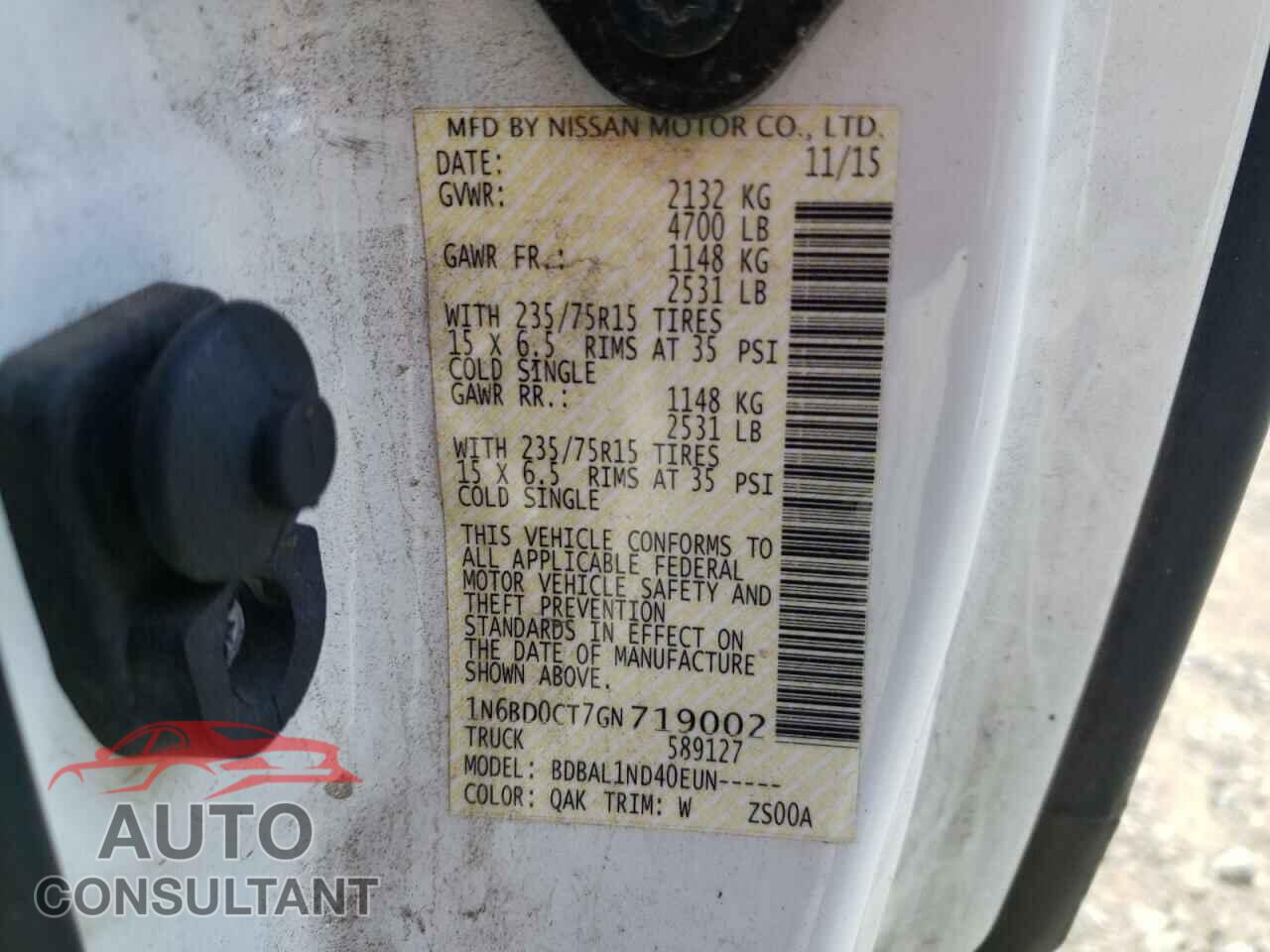 NISSAN FRONTIER 2016 - 1N6BD0CT7GN719002