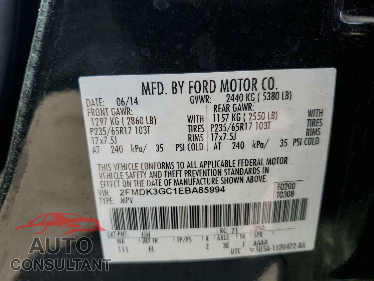 FORD EDGE 2014 - 2FMDK3GC1EBA85994