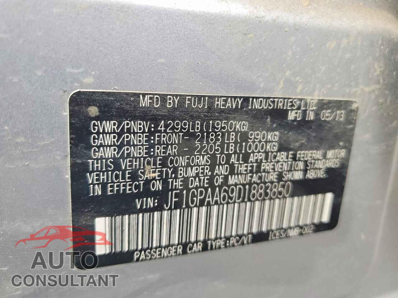 SUBARU IMPREZA 2013 - JF1GPAA69D1883850