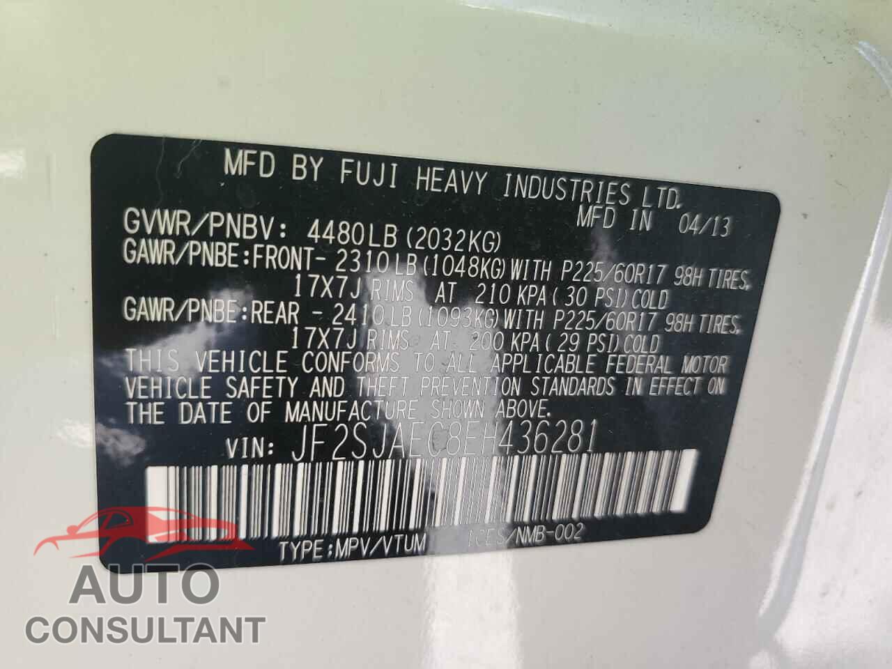 SUBARU FORESTER 2014 - JF2SJAEC8EH436281