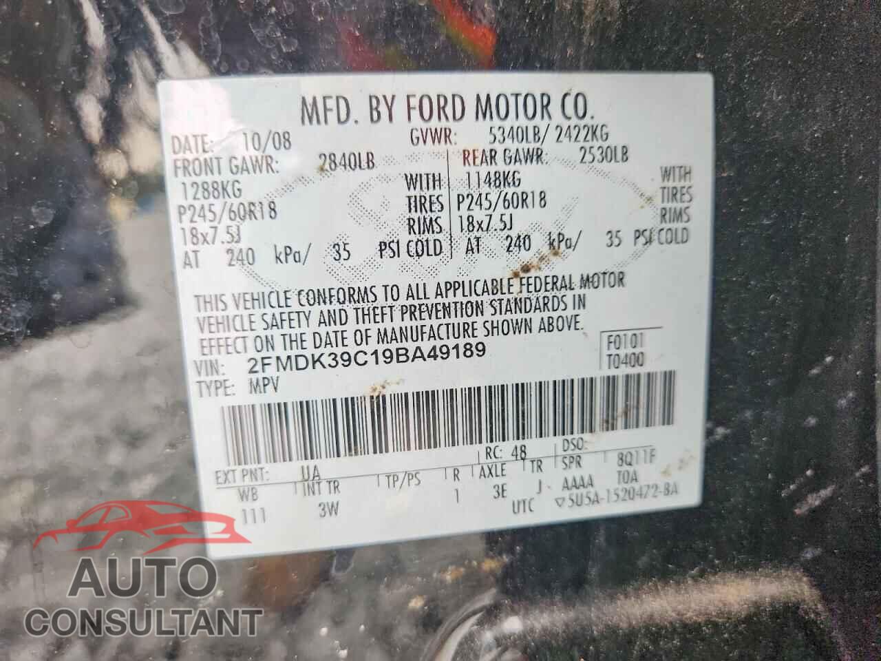 FORD EDGE 2009 - 2FMDK39C19BA49189