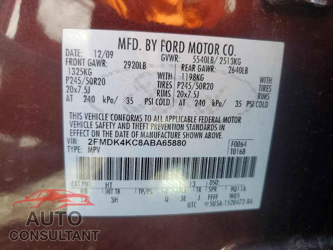 FORD EDGE 2010 - 2FMDK4KC8ABA65880