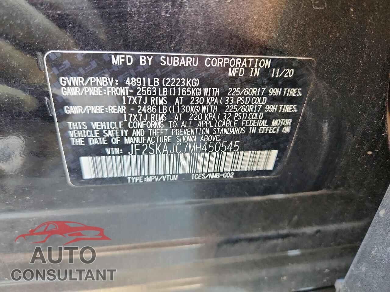 SUBARU FORESTER 2021 - JF2SKAJC7MH450545