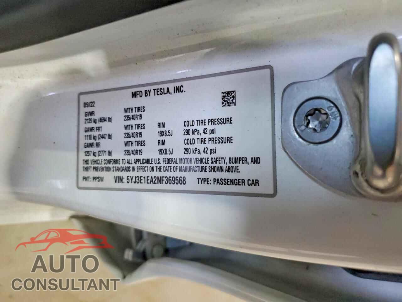 TESLA MODEL 3 2022 - 5YJ3E1EA2NF369568