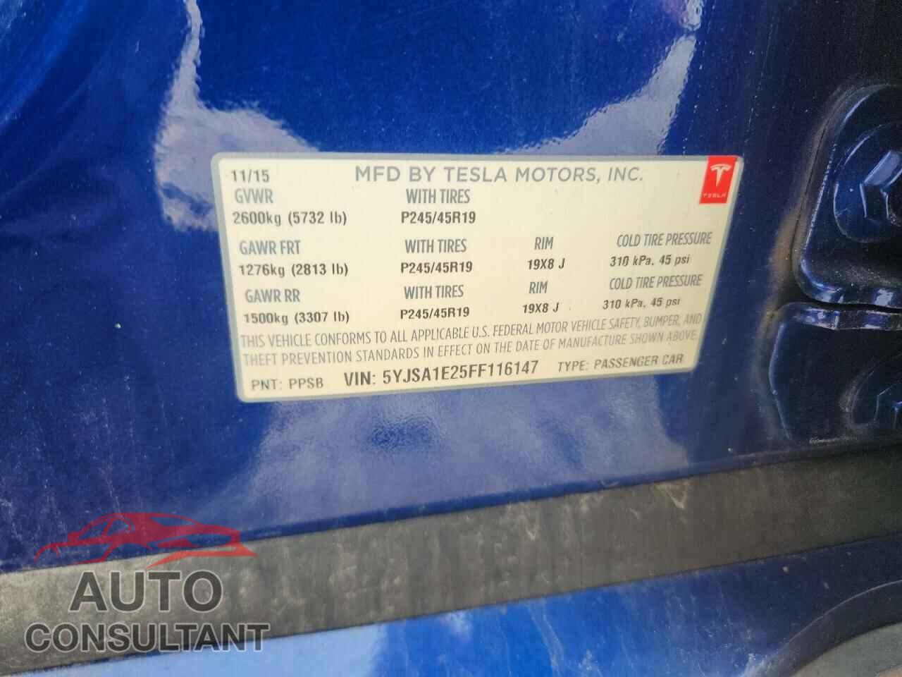 TESLA MODEL S 2015 - 5YJSA1E25FF116147