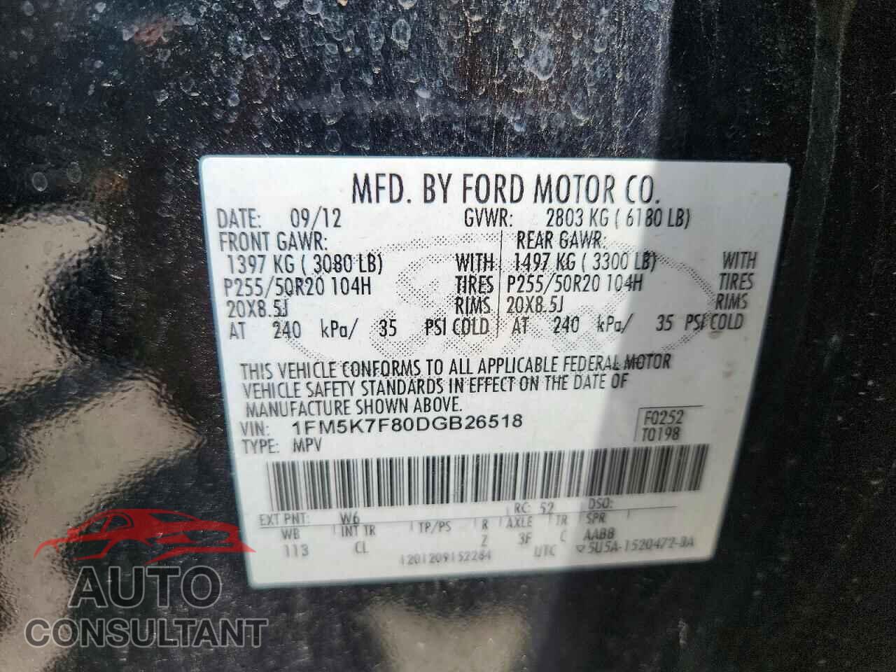 FORD EXPLORER 2013 - 1FM5K7F80DGB26518
