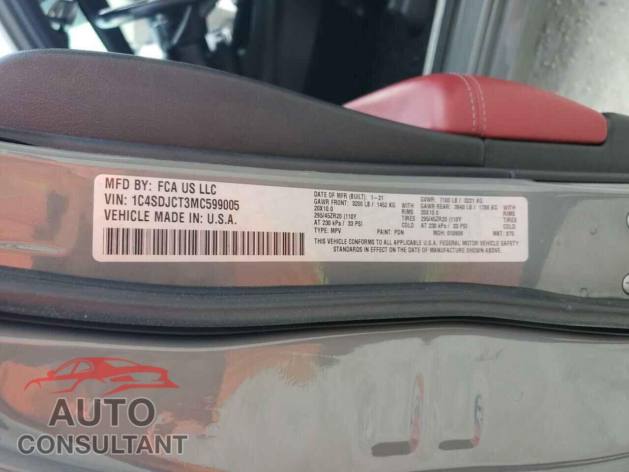DODGE DURANGO 2021 - 1C4SDJCT3MC599005