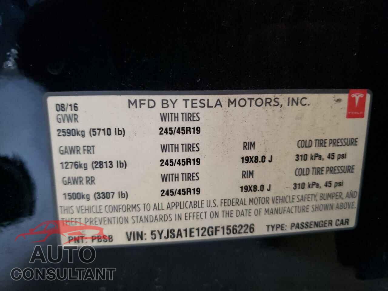 TESLA MODEL S 2016 - 5YJSA1E12GF156226