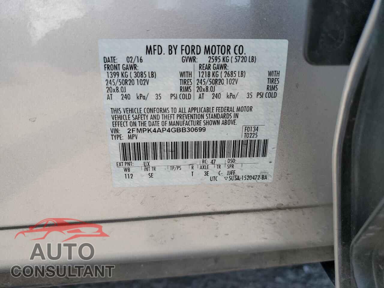 FORD EDGE 2016 - 2FMPK4AP4GBB30699