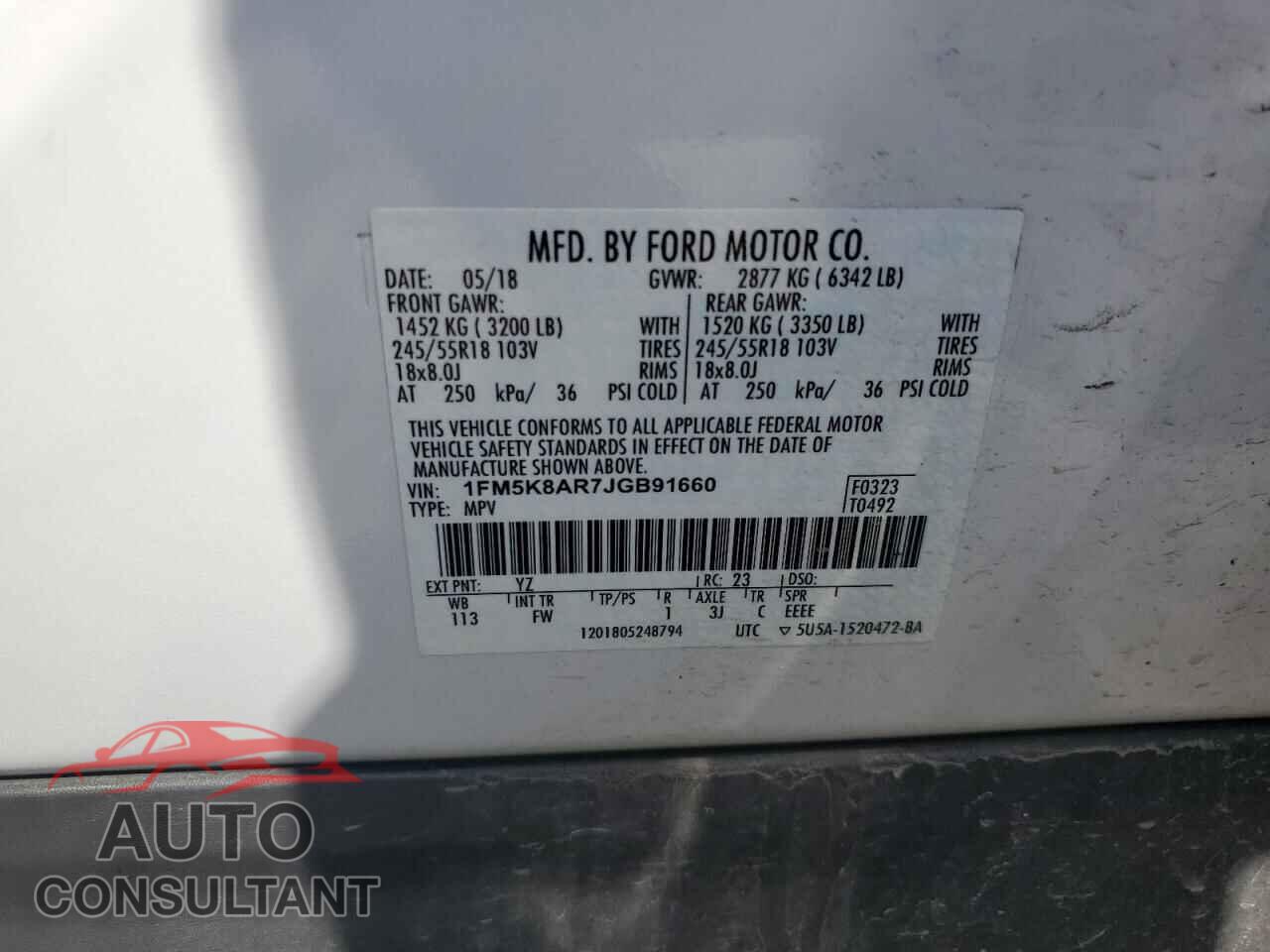 FORD EXPLORER 2018 - 1FM5K8AR7JGB91660