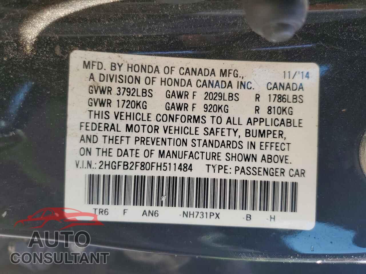 HONDA CIVIC 2015 - 2HGFB2F80FH511484