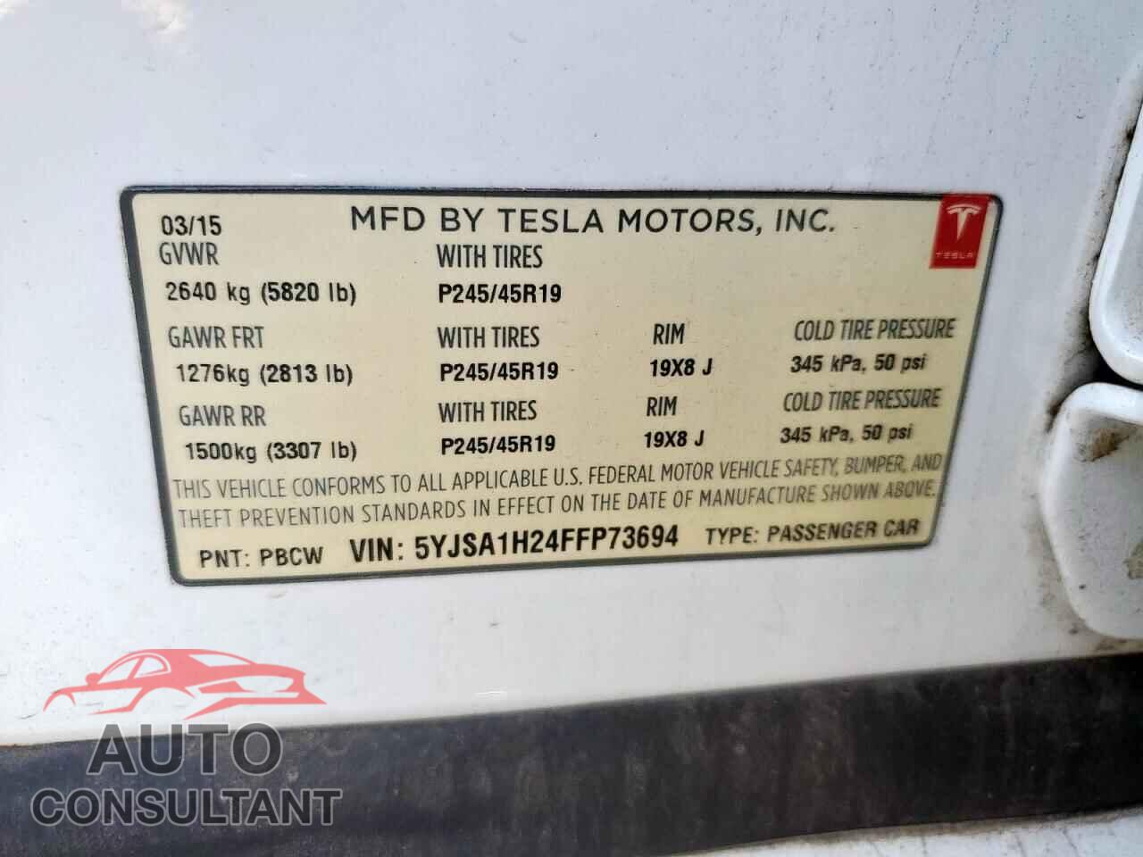 TESLA MODEL S 2015 - 5YJSA1H24FFP73694