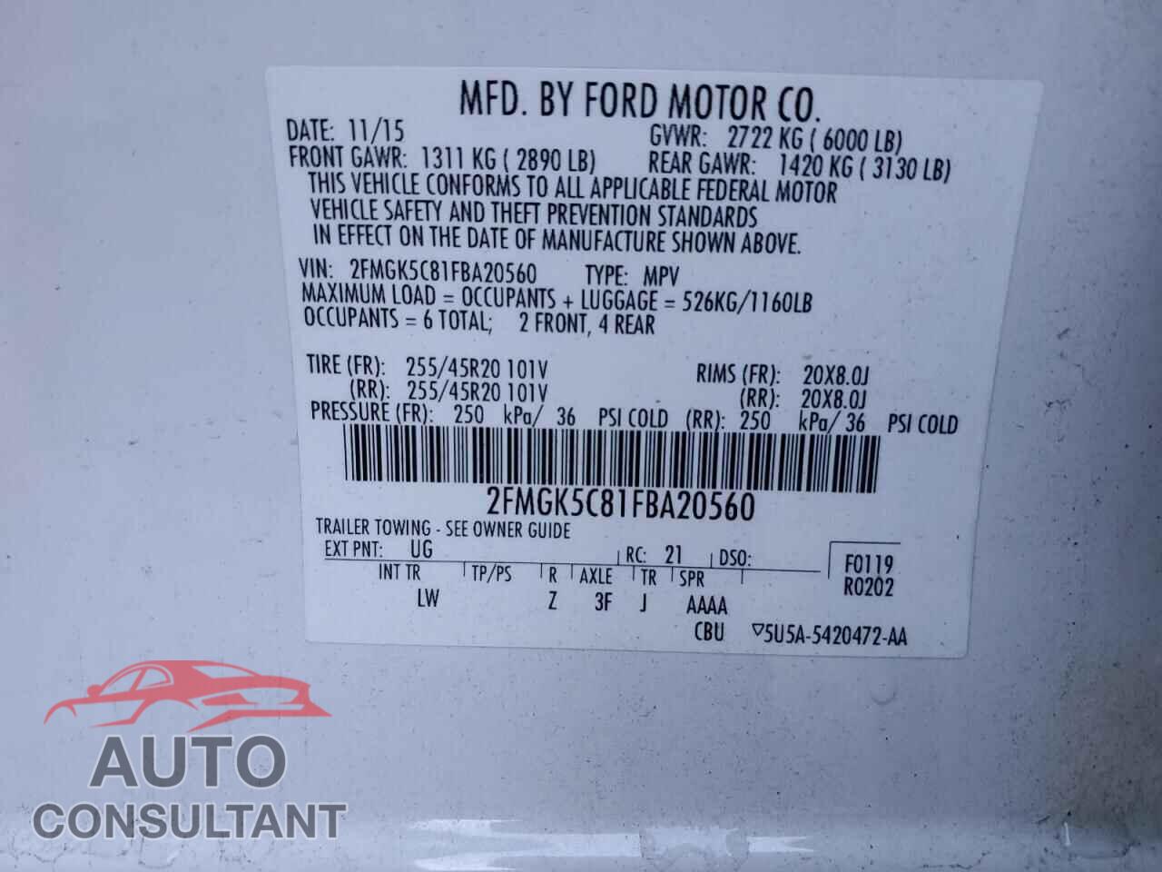 FORD FLEX 2015 - 2FMGK5C81FBA20560
