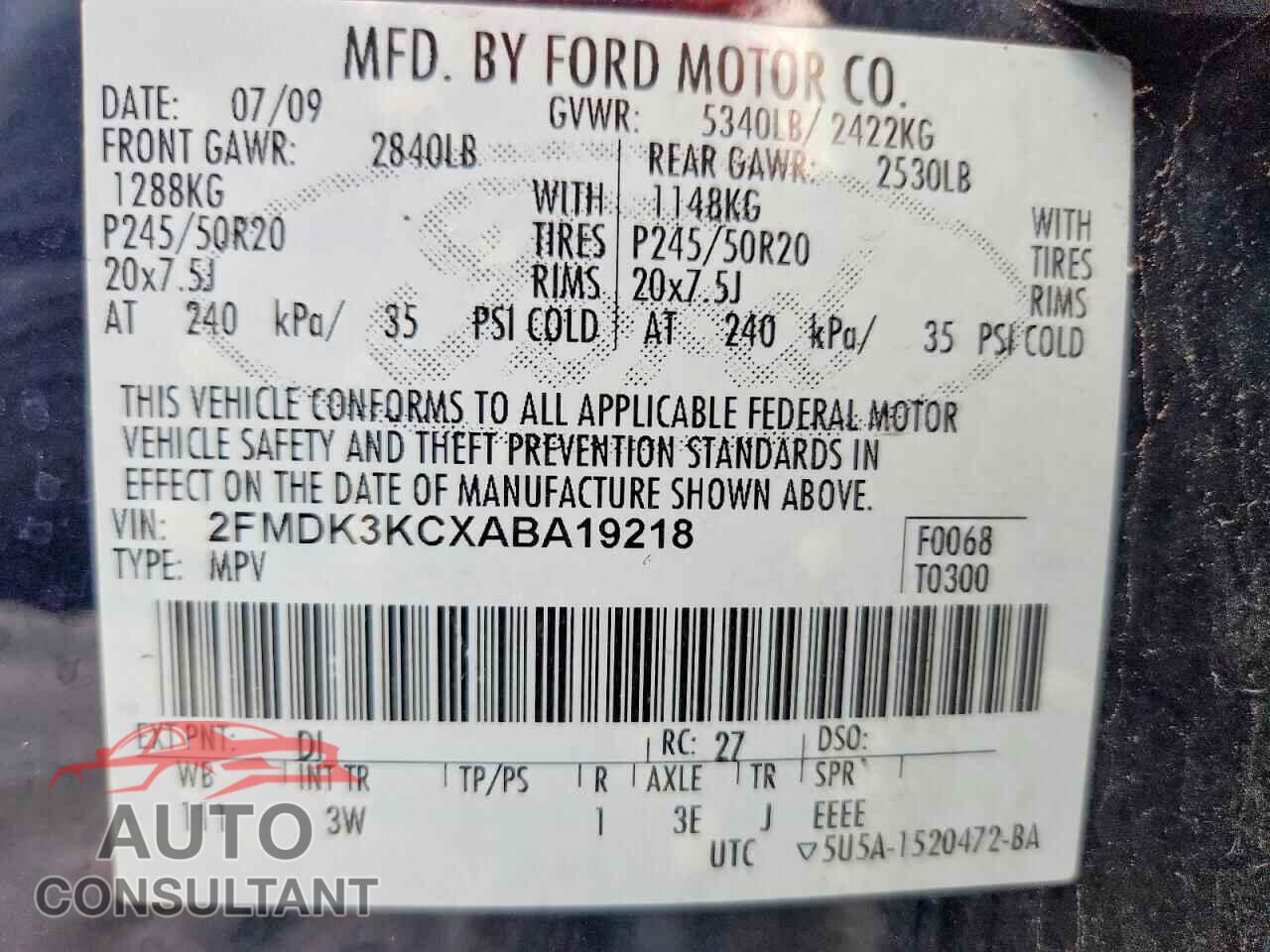 FORD EDGE 2010 - 2FMDK3KCXABA19218