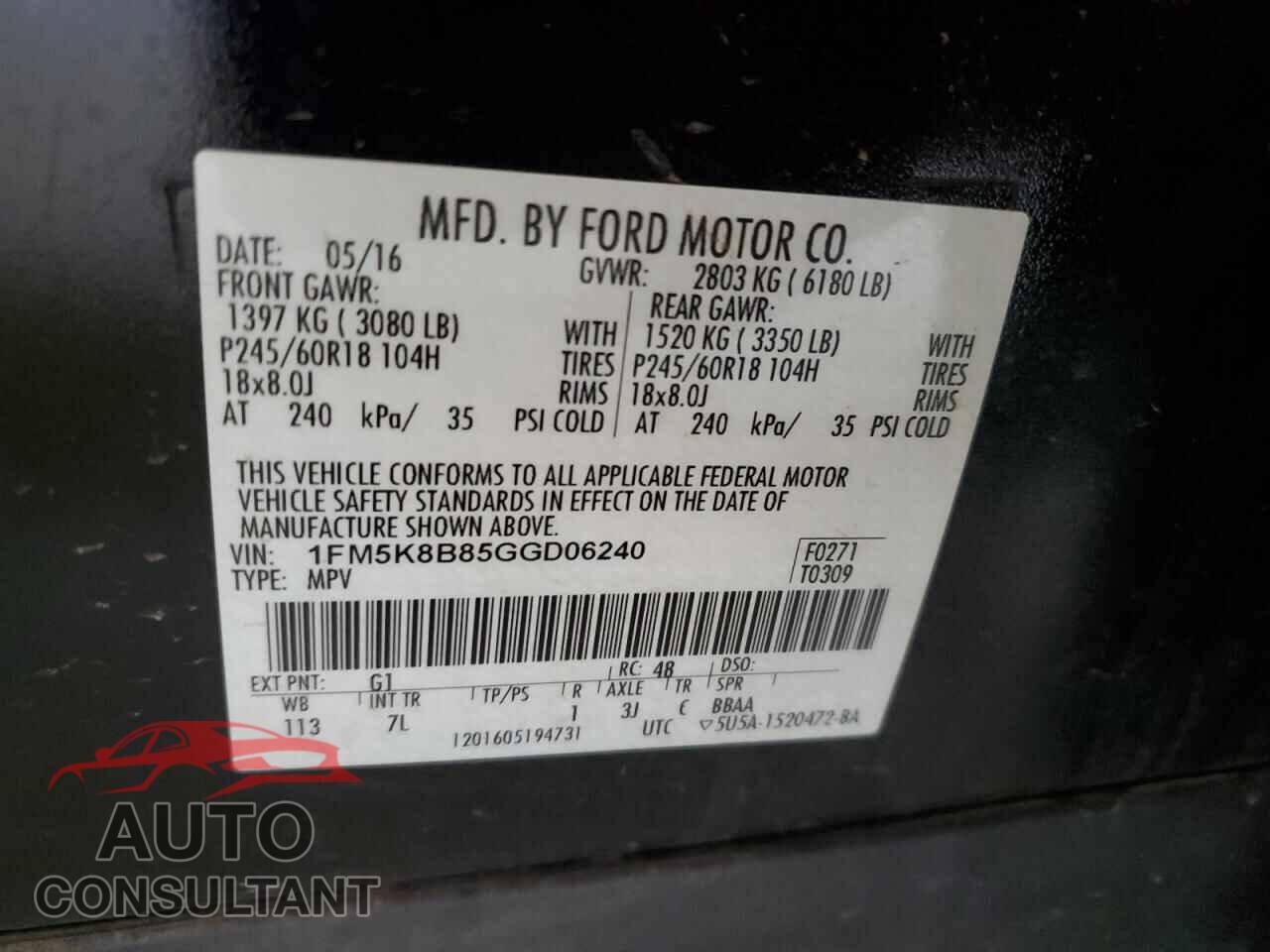 FORD EXPLORER 2016 - 1FM5K8B85GGD06240