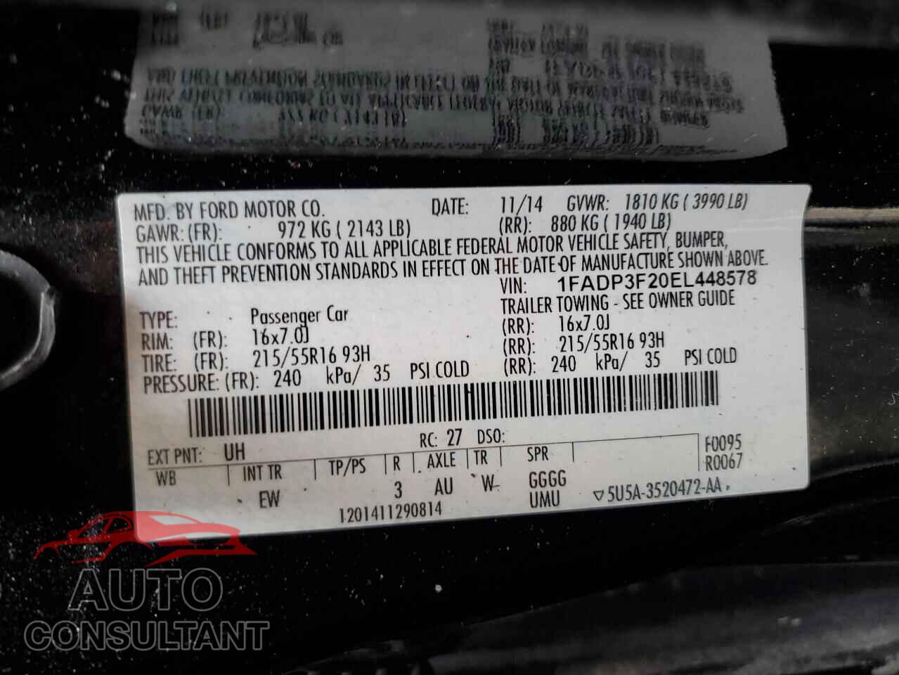 FORD FOCUS 2014 - 1FADP3F20EL448578