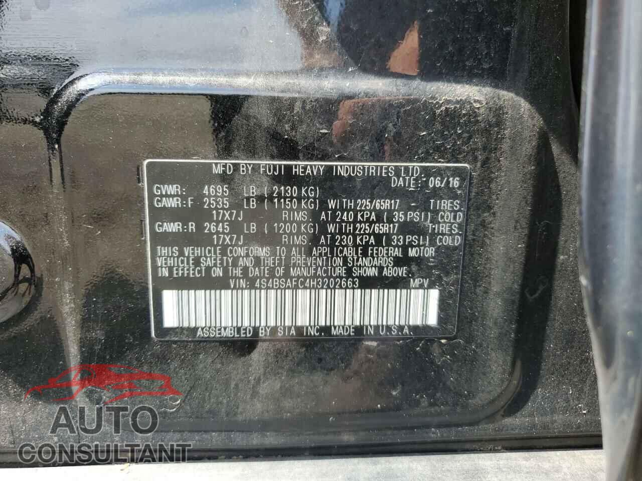 SUBARU OUTBACK 2017 - 4S4BSAFC4H3202663
