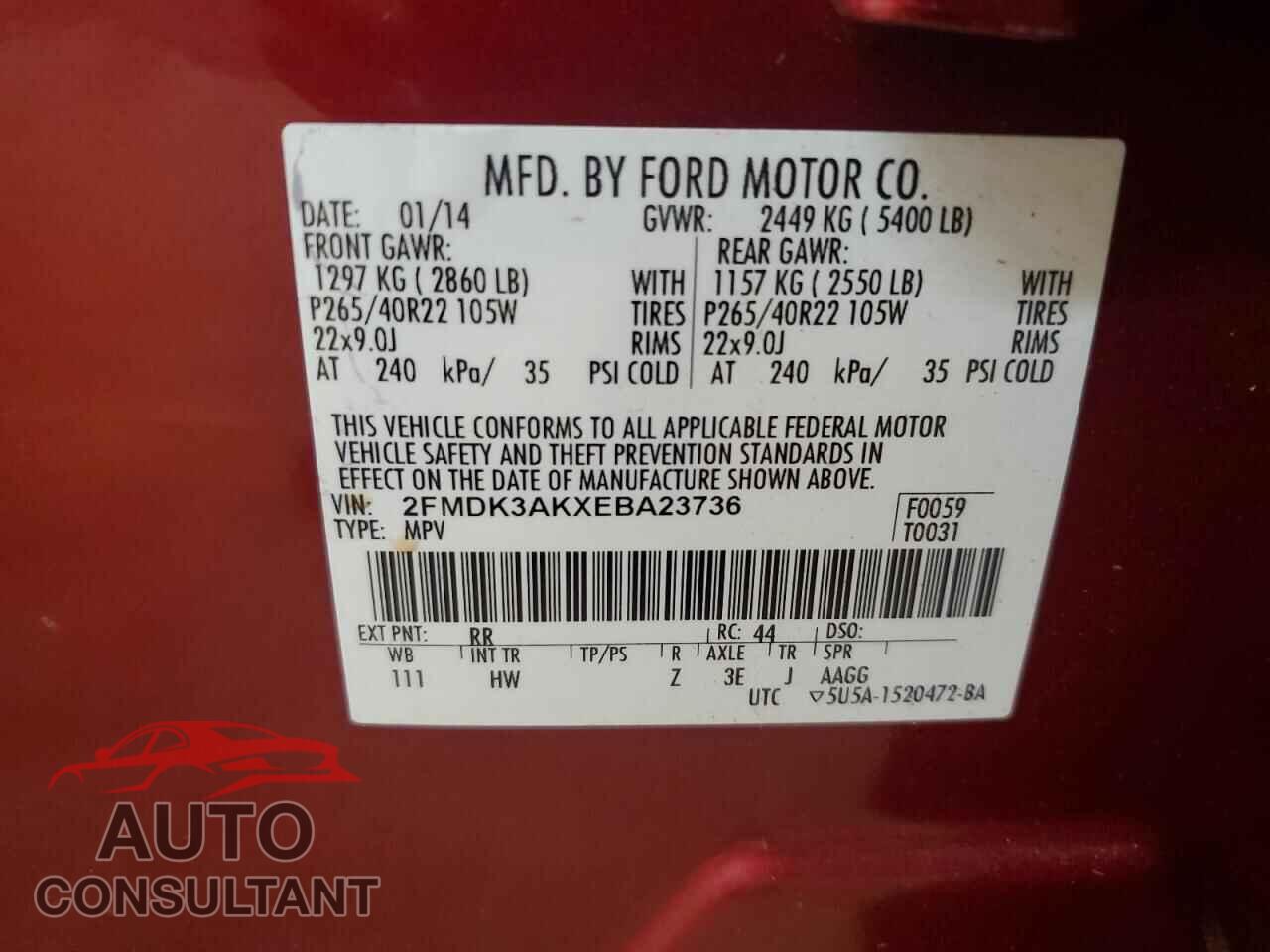 FORD EDGE 2014 - 2FMDK3AKXEBA23736