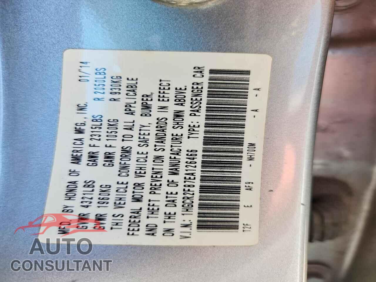 HONDA ACCORD 2014 - 1HGCR2F87EA126466
