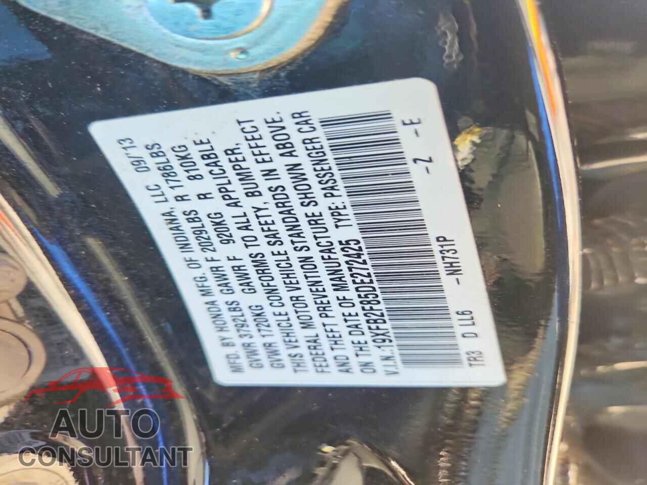 HONDA CIVIC 2013 - 19XFB2F85DE272425