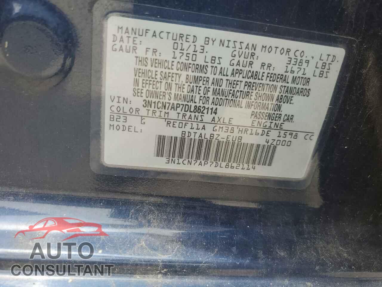 NISSAN VERSA 2013 - 3N1CN7AP7DL862114