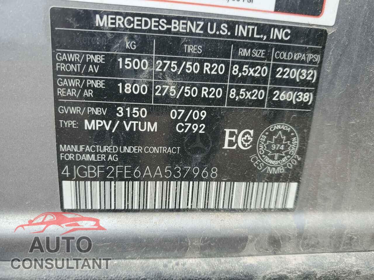 MERCEDES-BENZ GL-CLASS 2010 - 4JGBF2FE6AA537968