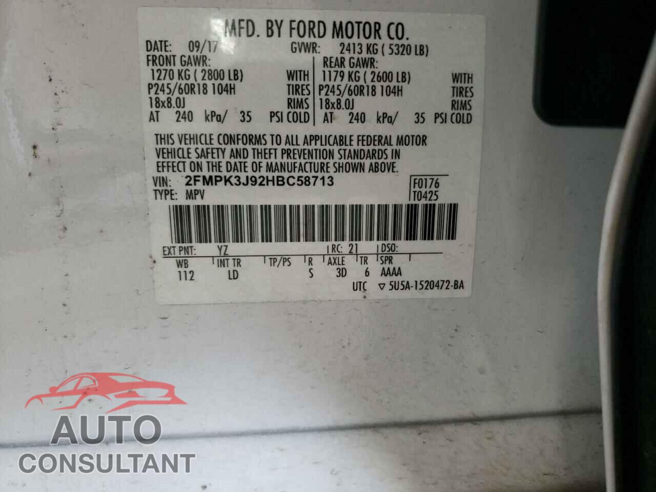FORD EDGE 2017 - 2FMPK3J92HBC58713