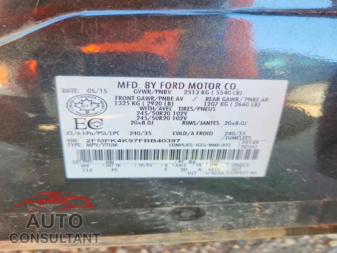 FORD EDGE 2015 - 2FMPK4K97FBB40397