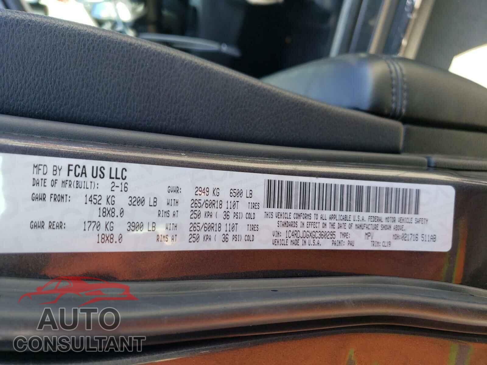 DODGE DURANGO 2016 - 1C4RDJDGXGC360295
